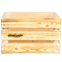 Flot trækasse fra Atran Velo med AVS klik system. AVS-systemet gør at det er nemt at tage kassen af og sætte på cyklen igen. Trækassen er enkelt og solid, og god til at transporterer dine indkøbsvare eller personlige ting.