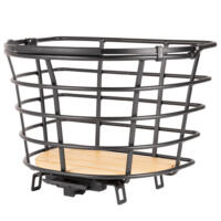 Smart og robust cykelkurv fra Atran Velo i aluminium, med en flot bambus bund. Atran Velo Epic Curve kommer med AVS klik system. Så det er supernemt at tage kurven af og sætte på cyklen igen.