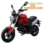 Rød og sort Romet Pony 50 Lille Monster knallert med retro design, LED lys og skivebremser
