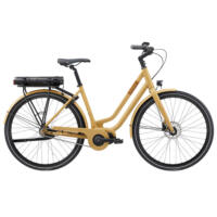 Smart gul elcykel fra E-fly- E-fly Via Neo er udstyret med centermotor og hydrauliske skivebremser for og bag.