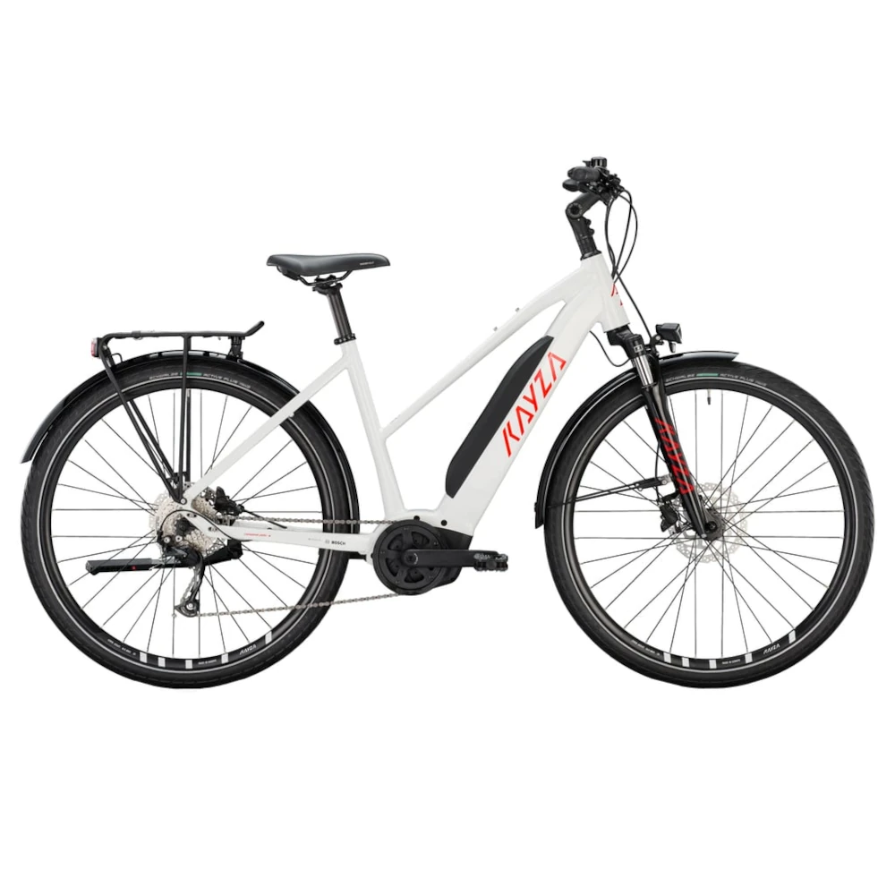 Hvid KAYZA Tanana Dry 4 elcykel med BOSCH motor og 500 Wh batteri.