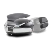 Grå SHAD Topboks SH48 topboks med carbon-look dæksel monteret på scooter
