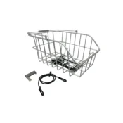 Sølvfarvet Mixbike Lyra cykelkurv med MIK adapter, der kan monteres på bagagebærer