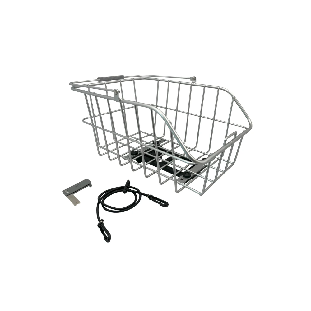 Sølvfarvet Mixbike Lyra cykelkurv med MIK adapter, der kan monteres på bagagebærer