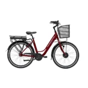 E-FLY Nova V 26 tommer elcykel i Cherry Red Metallic med forhjulsmotor, indvendige gear og komfortsadel