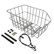 Sølvfarvet Mixbike Lunaris cykelkurv i aluminium monteret på bagagebærer