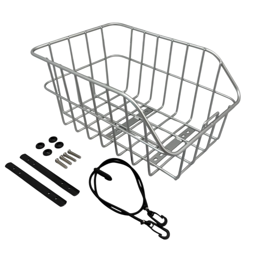 Sølvfarvet Mixbike Lunaris cykelkurv i aluminium monteret på bagagebærer