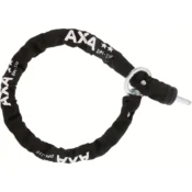 AXA DPI plug-in kædelås 110 cm i sort med hærdet stålkæde og polyesterbetræk på hvid baggrund