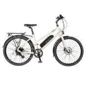 Batribike Nova S Dame 26" hvid elcykel set fra siden på hvid baggrund med baghjulsmotor og LED-display.