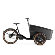 Humber Dynamic Cargo 3 el ladcykel med centermotor og frontkasse på hvid baggrund.