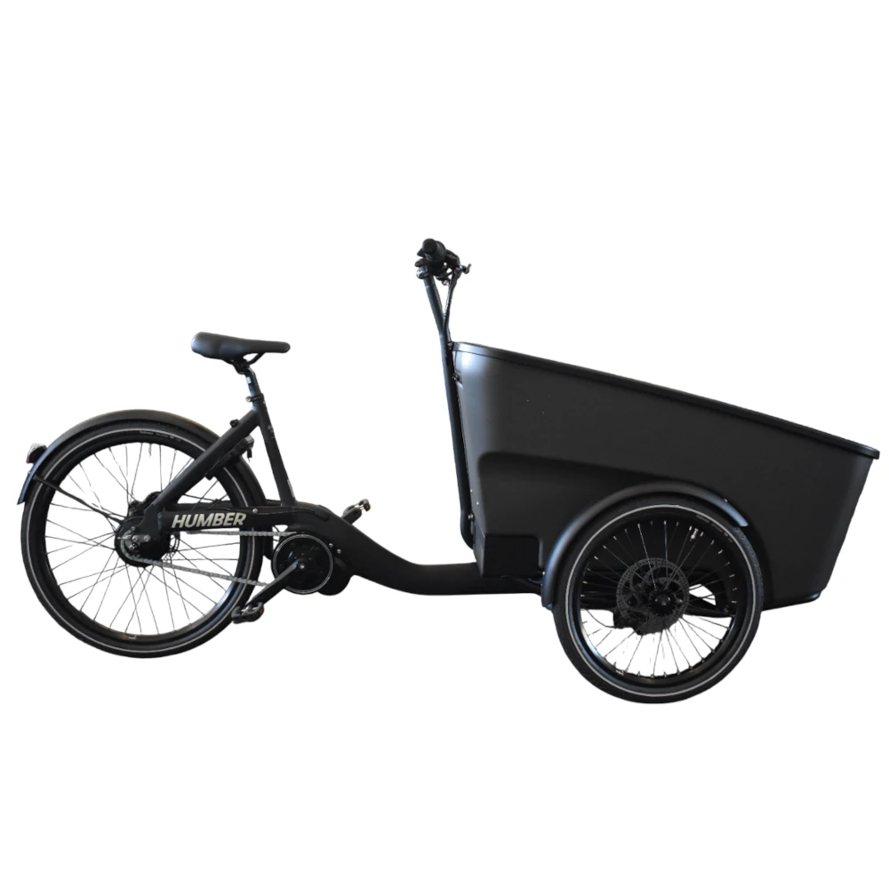 Humber Dynamic Cargo 3 Generation 1 sort 3-hjulet el ladcykel med centermotor og frontkasse til børn