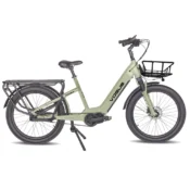 Mat Cement Grey Vogue Avalanche familie elcykel med centermotor, remtræk, frontkurv og plads til to børn