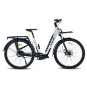 Elcykel Vogue Milo baghjulsmotor med remtræk i Fashion Grey set fra siden med lav indstigning og frontlad