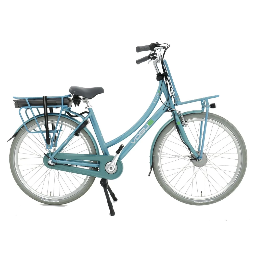Vogue Elite 7 elcykel i Mint Blue med forhjulsmotor, klassisk design og integreret baglys til bykørsel