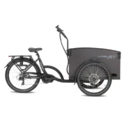 Vogue Journey Plus el ladcykel i matsort med centermotor og stor ladkasse til transport af børn og indkøb.