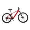 Batribike Trail M elcykel med baghjulsmotor i rød farve, 29 tommer MTB-hjul, integreret batteri og affjedret Suntour forgaffel.